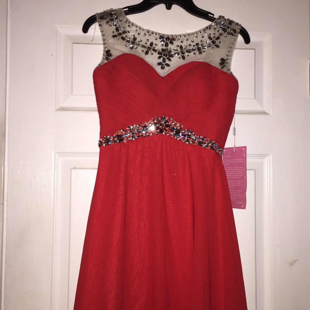 red long party/prom dress with gems